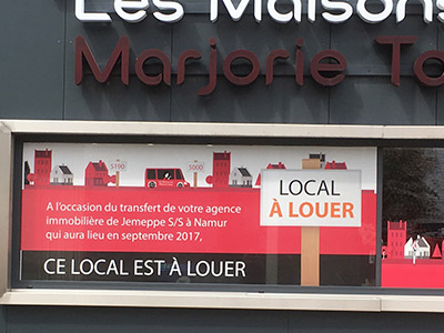 VDFA décoration vitrine autocollant micro perforé publicitaire de vitrine magasin commerce pose à Gosselies