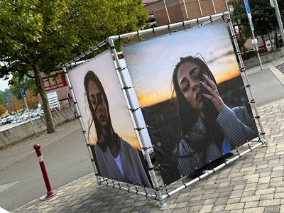 VDFA bâche publicitaire en forme de cube conception hainaut