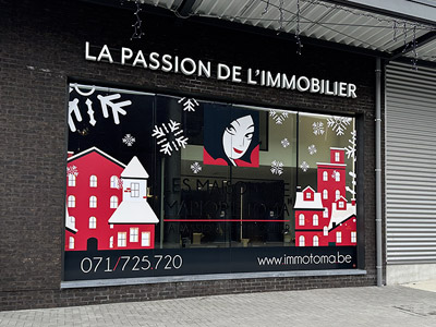VDFA lettrage publicitaire de vitrine magasin commerce pose hainaut charleroi et mons