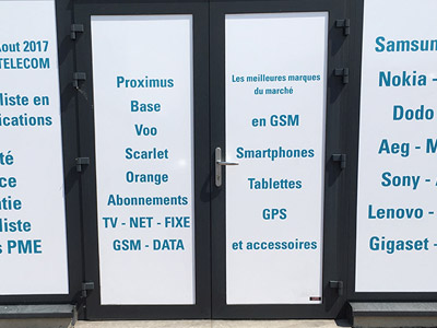 VDFA décoration vitrine sticker plein publicitaire magasin commerce dans le hainaut