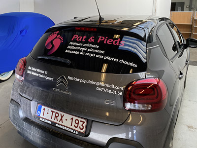 VDFA stickers publicitaire autocollant lettrage pour véhicule de société conception et pose en hainaut