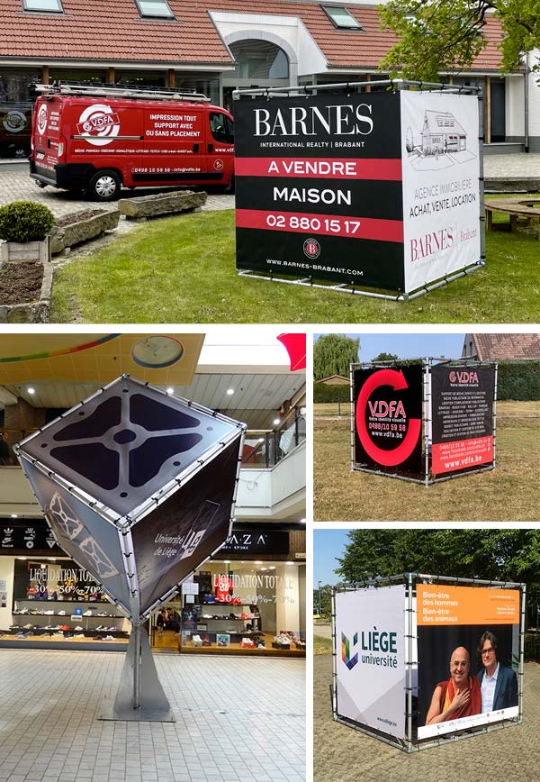 structure tubulaire en cube pour bâches publicitaires